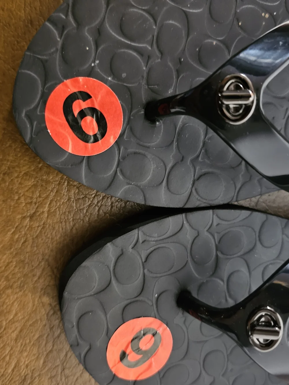 COACH Black Logo Flip Flop Sandals